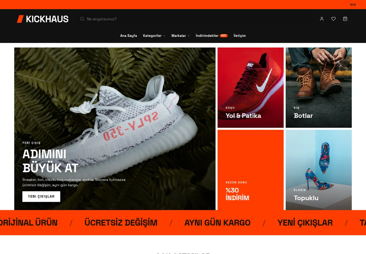 Blok Sneaker teması — Sneaker & Ayakkabı e-ticaret sitesi masaüstü görünümü