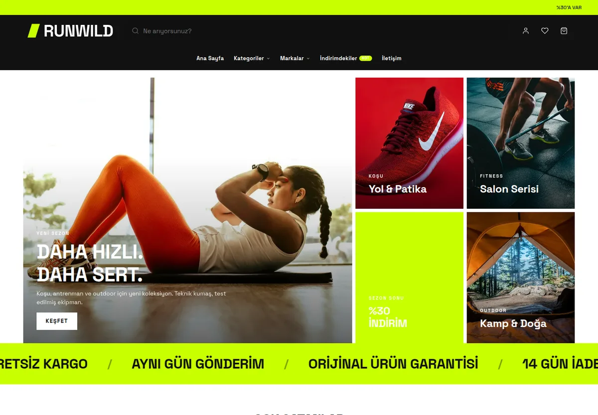 Blok teması — Spor & Outdoor e-ticaret sitesi masaüstü görünümü