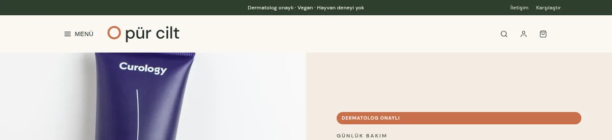 Minimal (menü çekmecede) — e-ticaret sitesi başlık düzenleri örneği