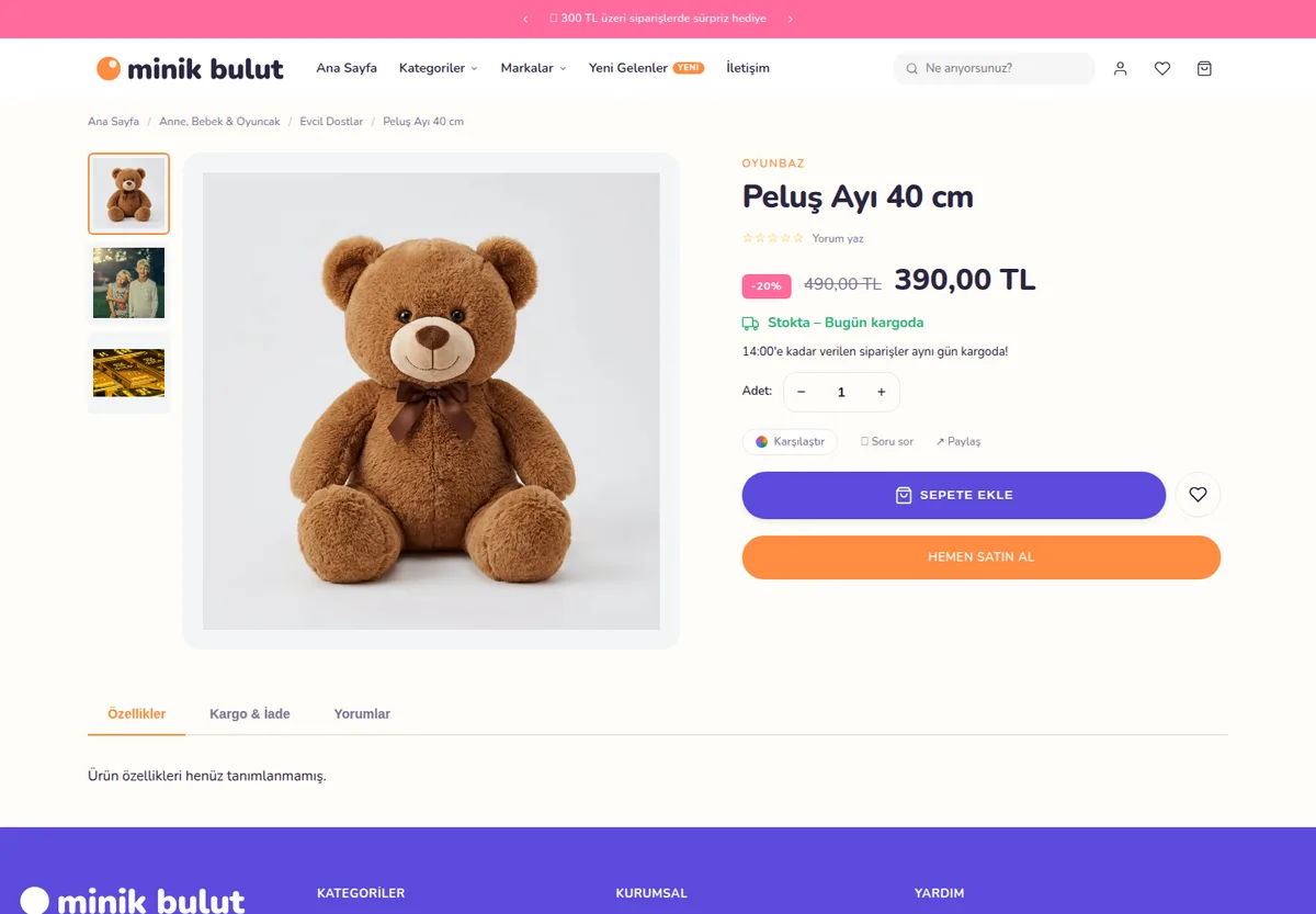 Klasik — e-ticaret sitesi ürün sayfası örneği