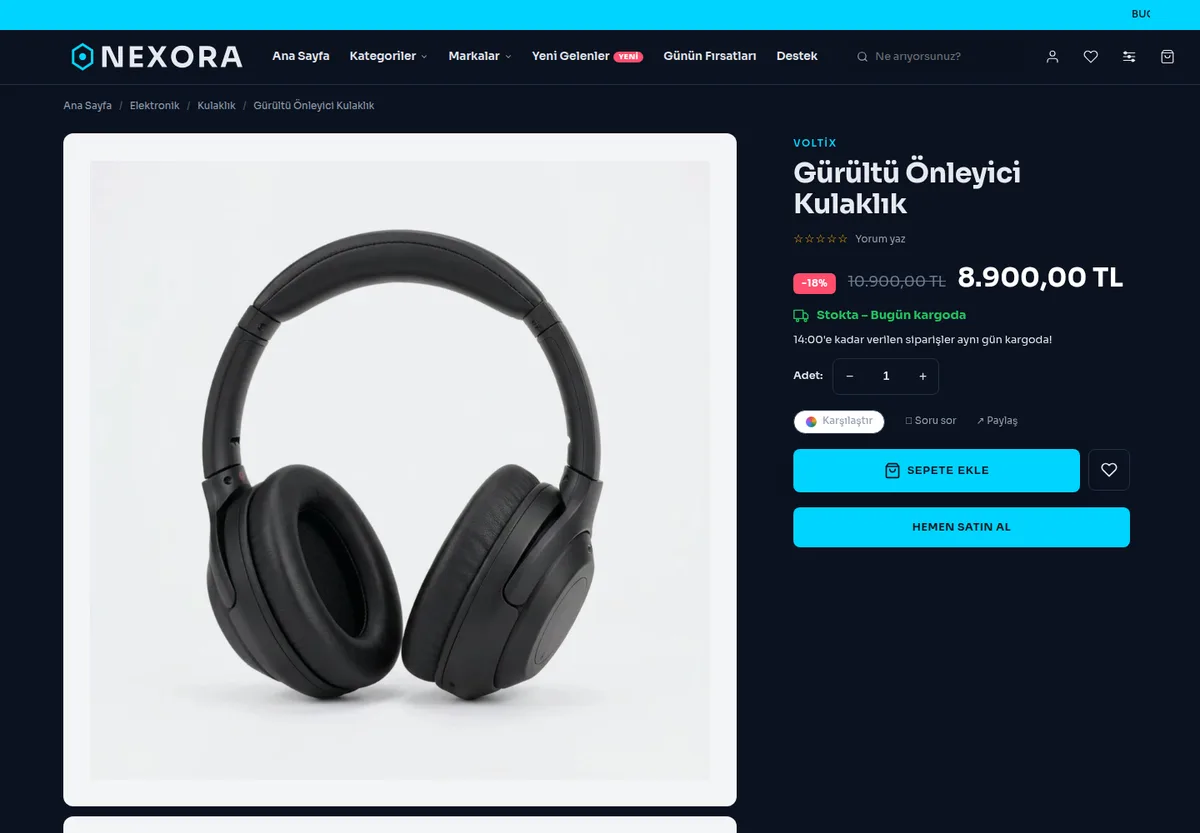 Yapışkan bilgi paneli — e-ticaret sitesi ürün sayfası örneği