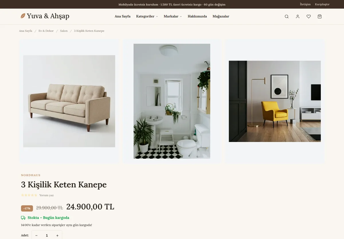 Geniş galeri — e-ticaret sitesi ürün sayfası örneği