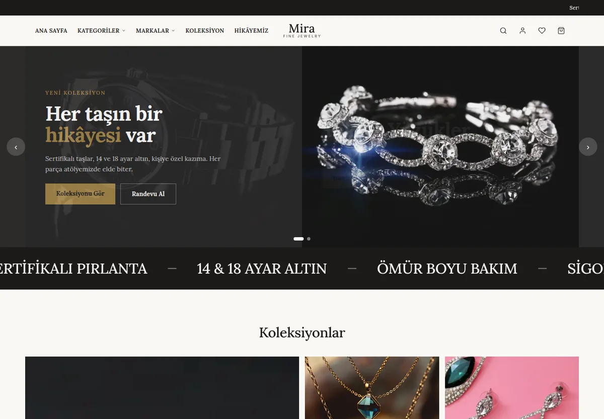 Mücevher Dergisi teması — Takı & Mücevher e-ticaret sitesi masaüstü görünümü