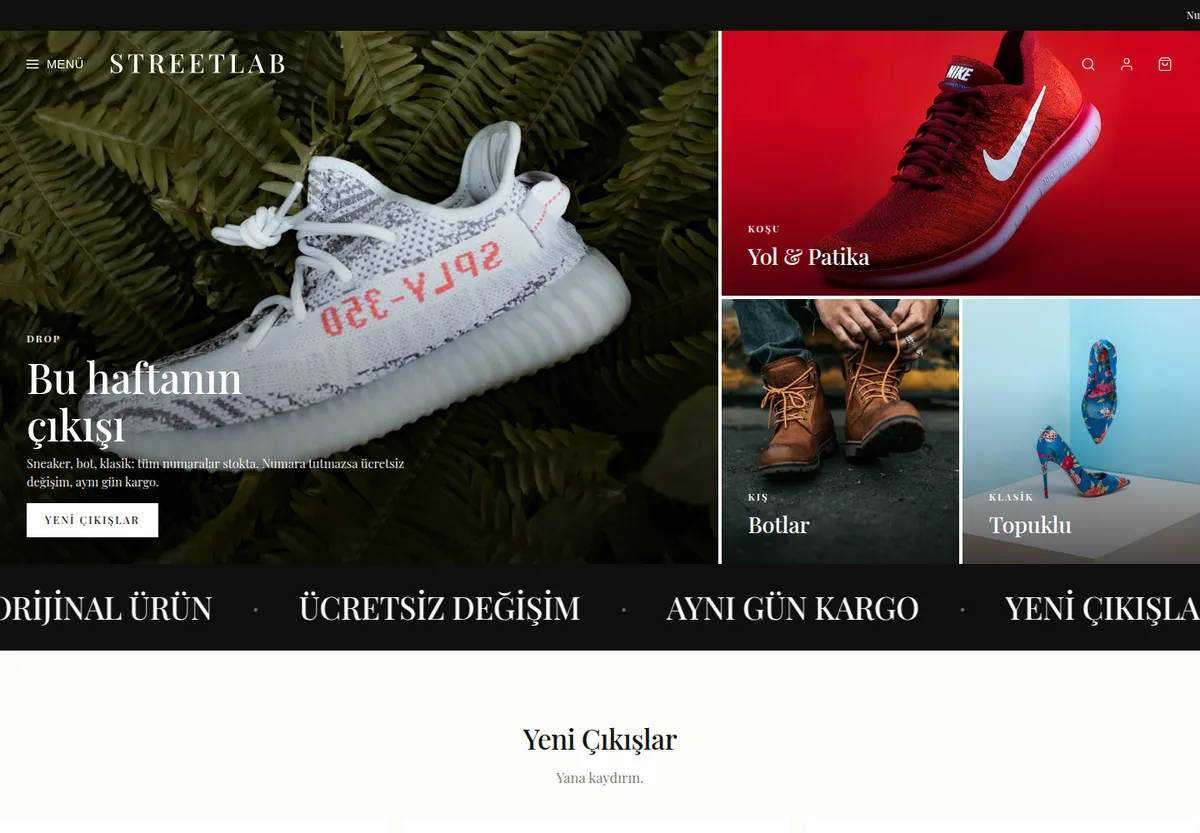 Lookbook Sneaker teması — Sneaker & Ayakkabı e-ticaret sitesi masaüstü görünümü