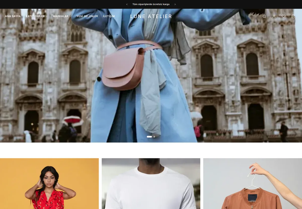 Sade teması — Moda e-ticaret sitesi masaüstü görünümü