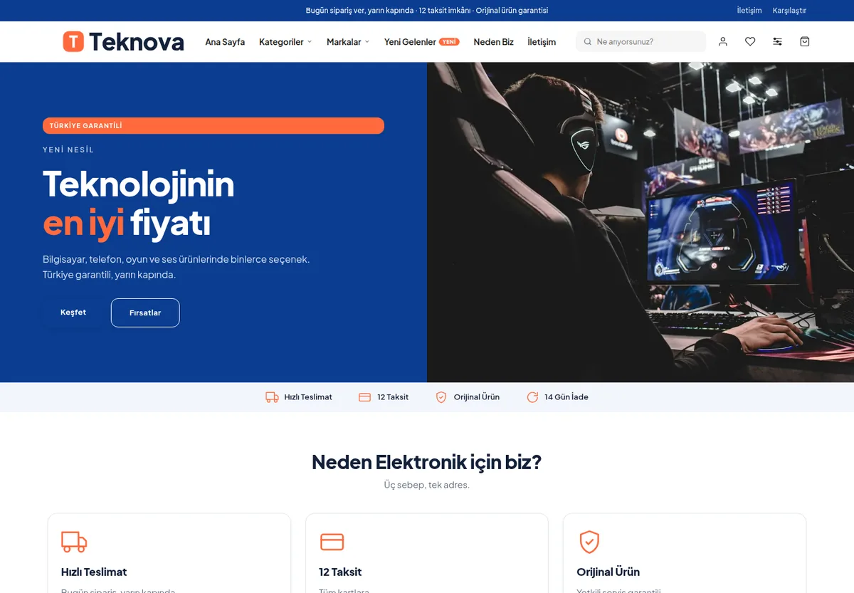 Tanıtım teması — Elektronik e-ticaret sitesi masaüstü görünümü