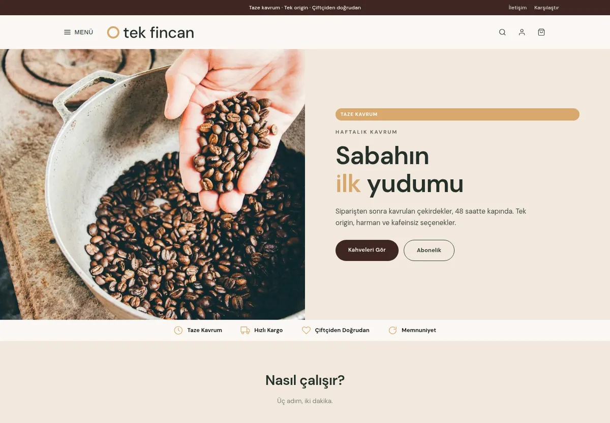 Tek Ürün Kahve teması — Kahve & Çay e-ticaret sitesi masaüstü görünümü