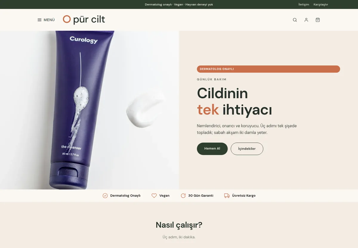 Tek Ürün teması — Kozmetik & Bakım e-ticaret sitesi masaüstü görünümü